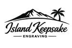 Logo of Island Keepsake Engraving with mountain and palm tree design on a white background