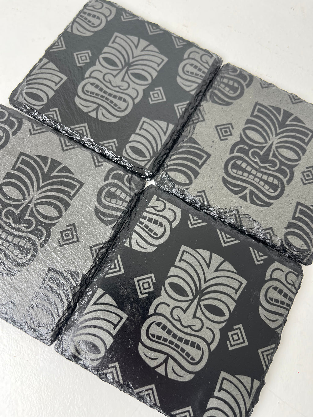 Polynesian Tiki Dude Raw Edge Slate Coaster Set - Set of 4