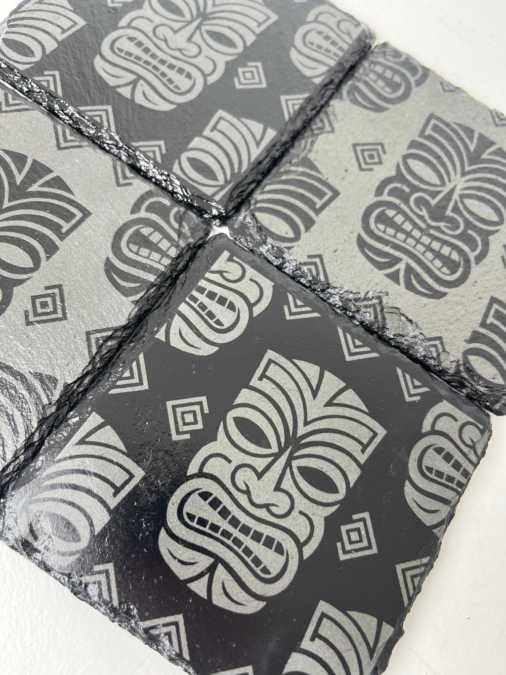 Polynesian Tiki Dude Raw Edge Slate Coaster Set - Set of 4