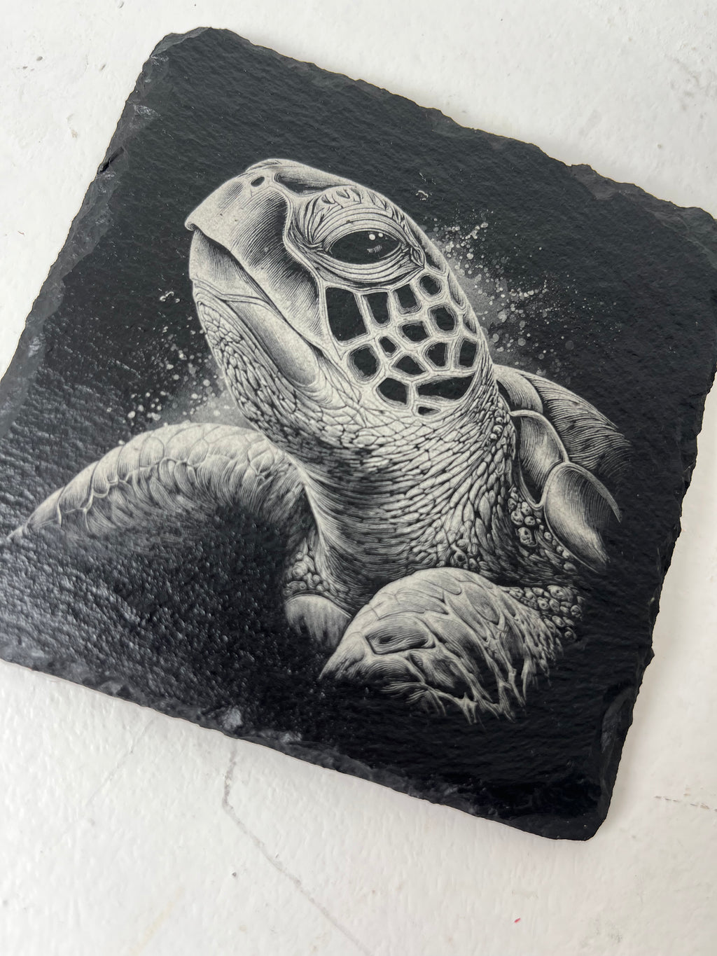 Sea Turtle Raw Edge Slate Coaster Set - Set of 2