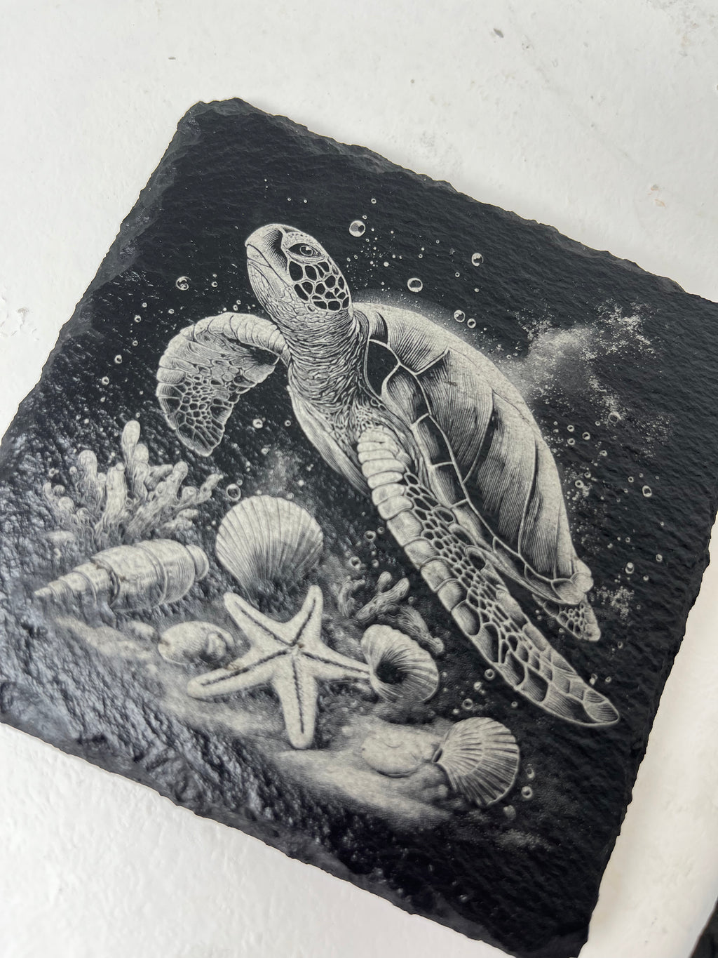 Sea Turtle Raw Edge Slate Coaster Set - Set of 2