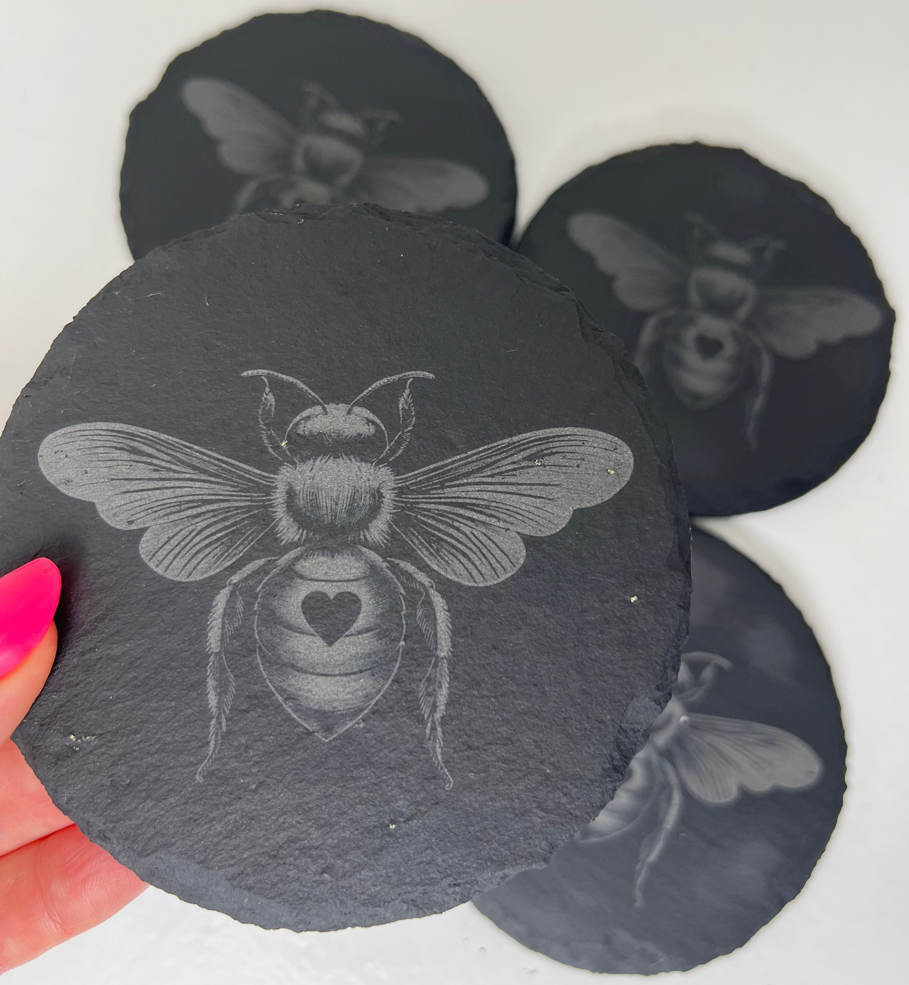 Bee Love Raw Edge Slate Coaster Set - Set of 2