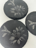 Bee and Sunflower Raw Edge Slate Coaster Set - Set of 3