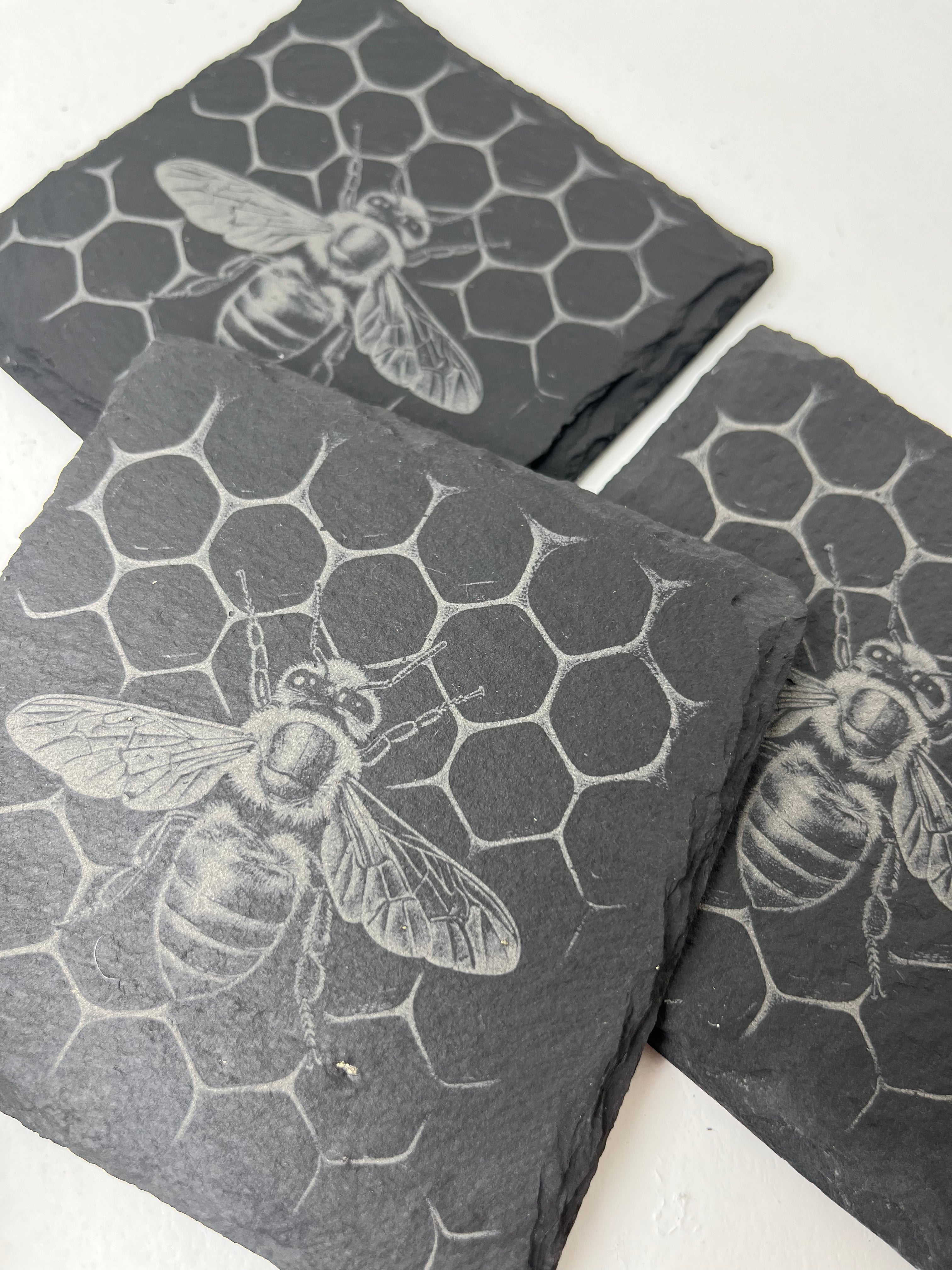 Bee Raw Edge Slate Coaster - Set of 3