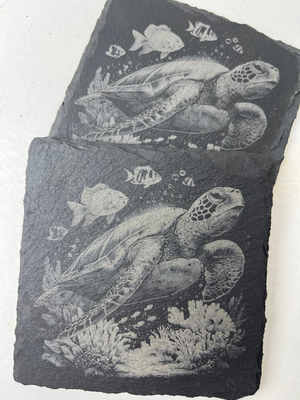 Honu Sea Turtle Raw Edge Slate Coaster Set - Set of 2