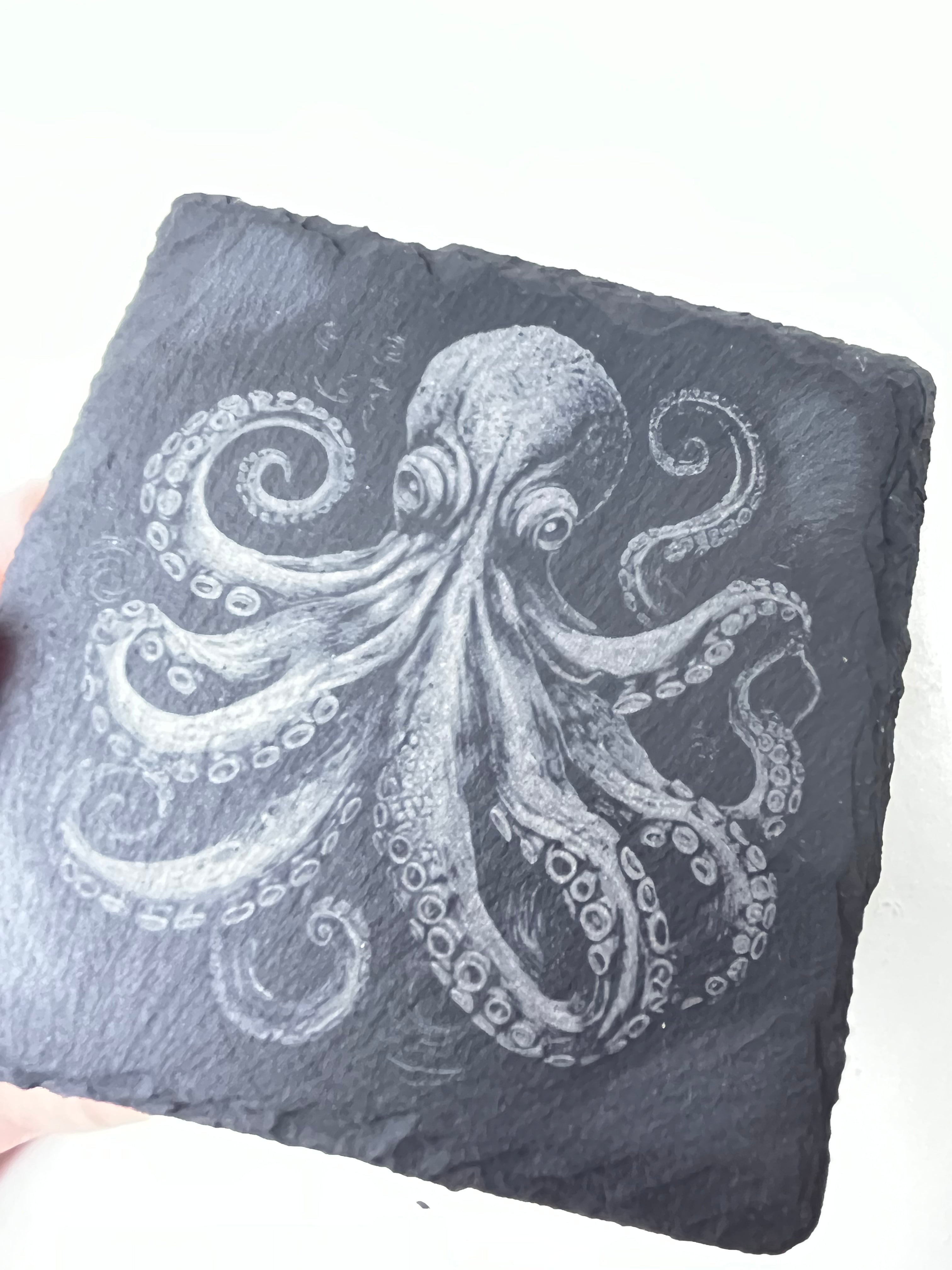 Octopus Raw Edge Slate Coaster Set - Set of 2