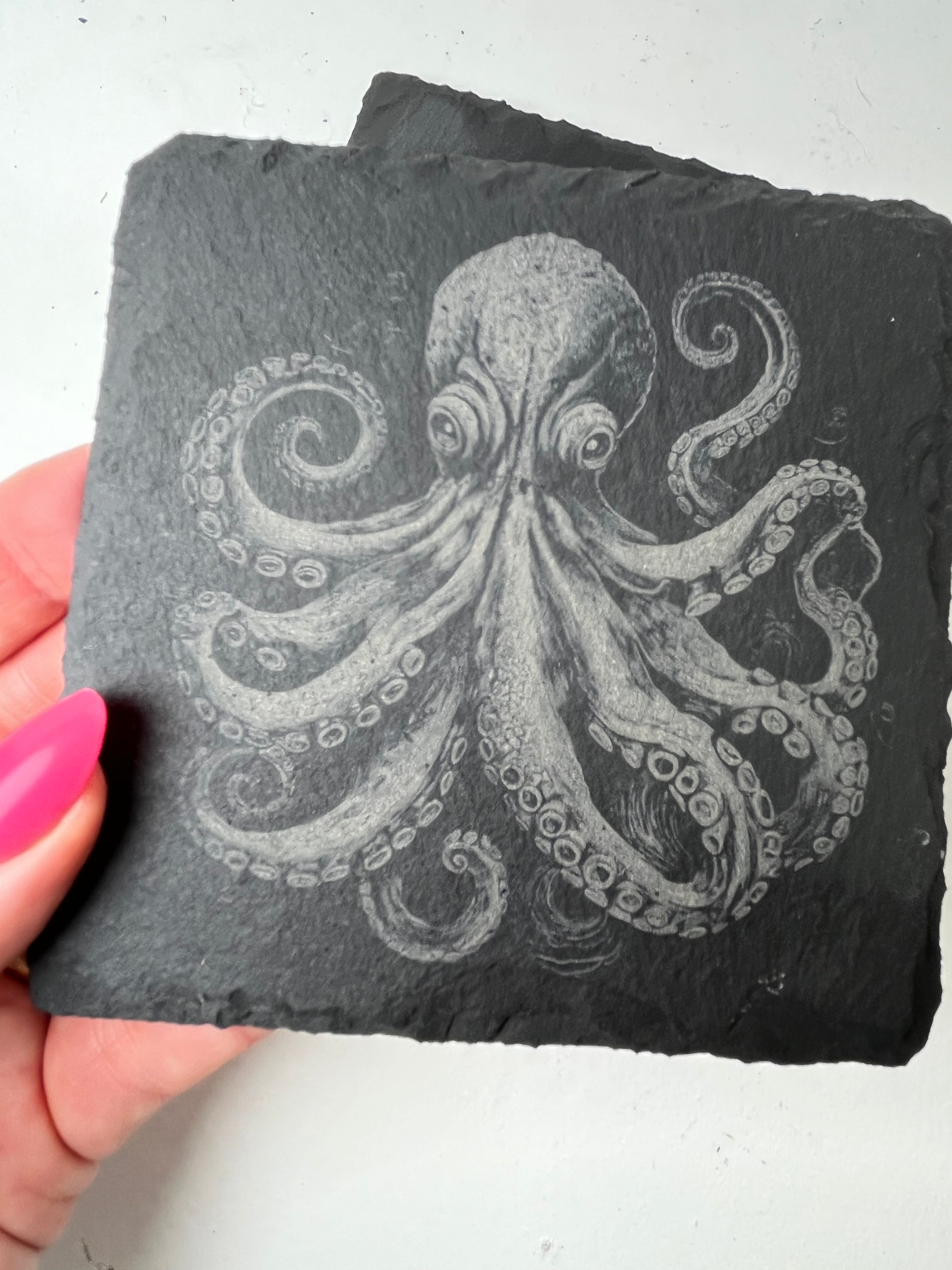 Octopus Raw Edge Slate Coaster Set - Set of 2