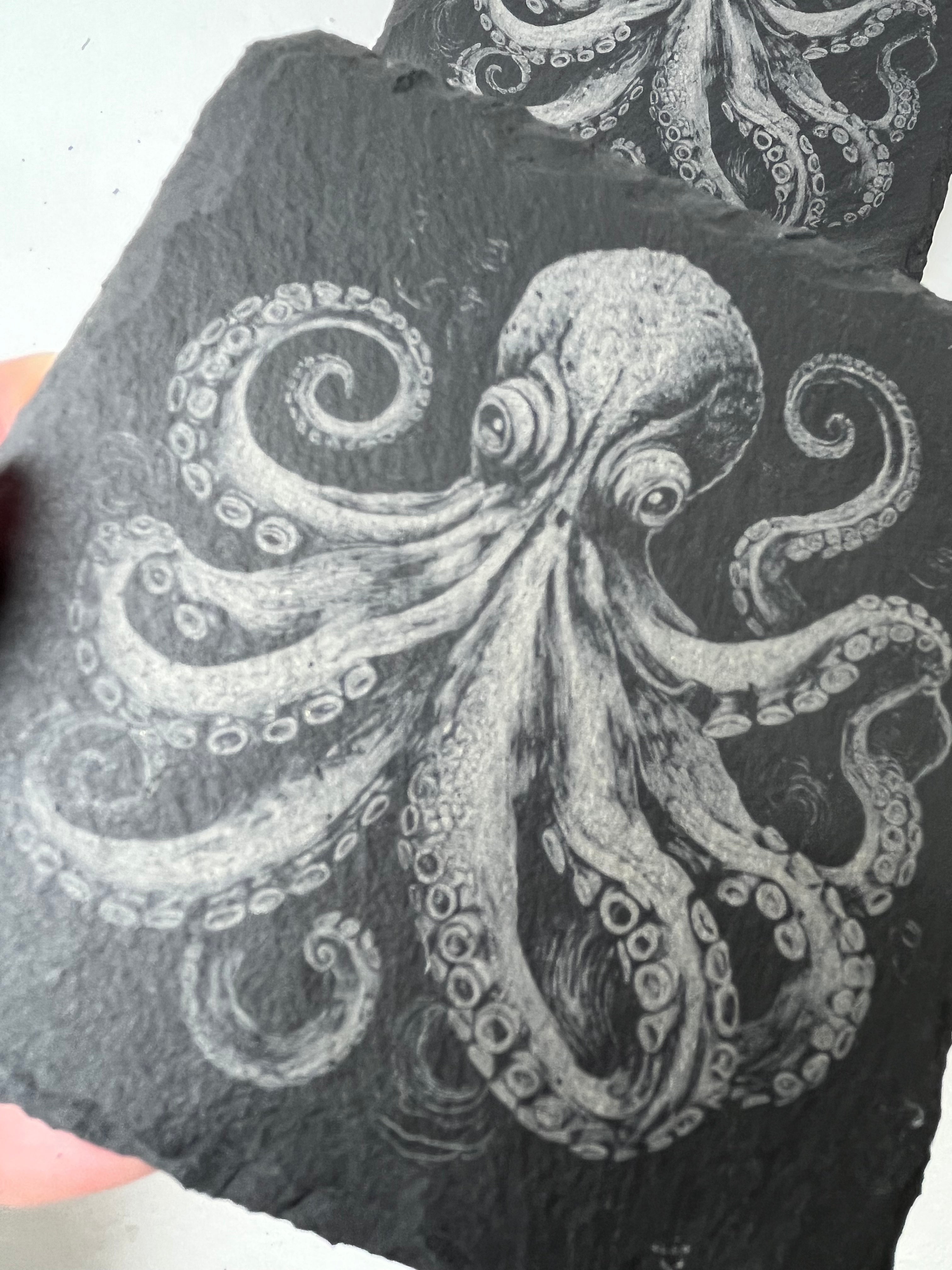Octopus Raw Edge Slate Coaster Set - Set of 2