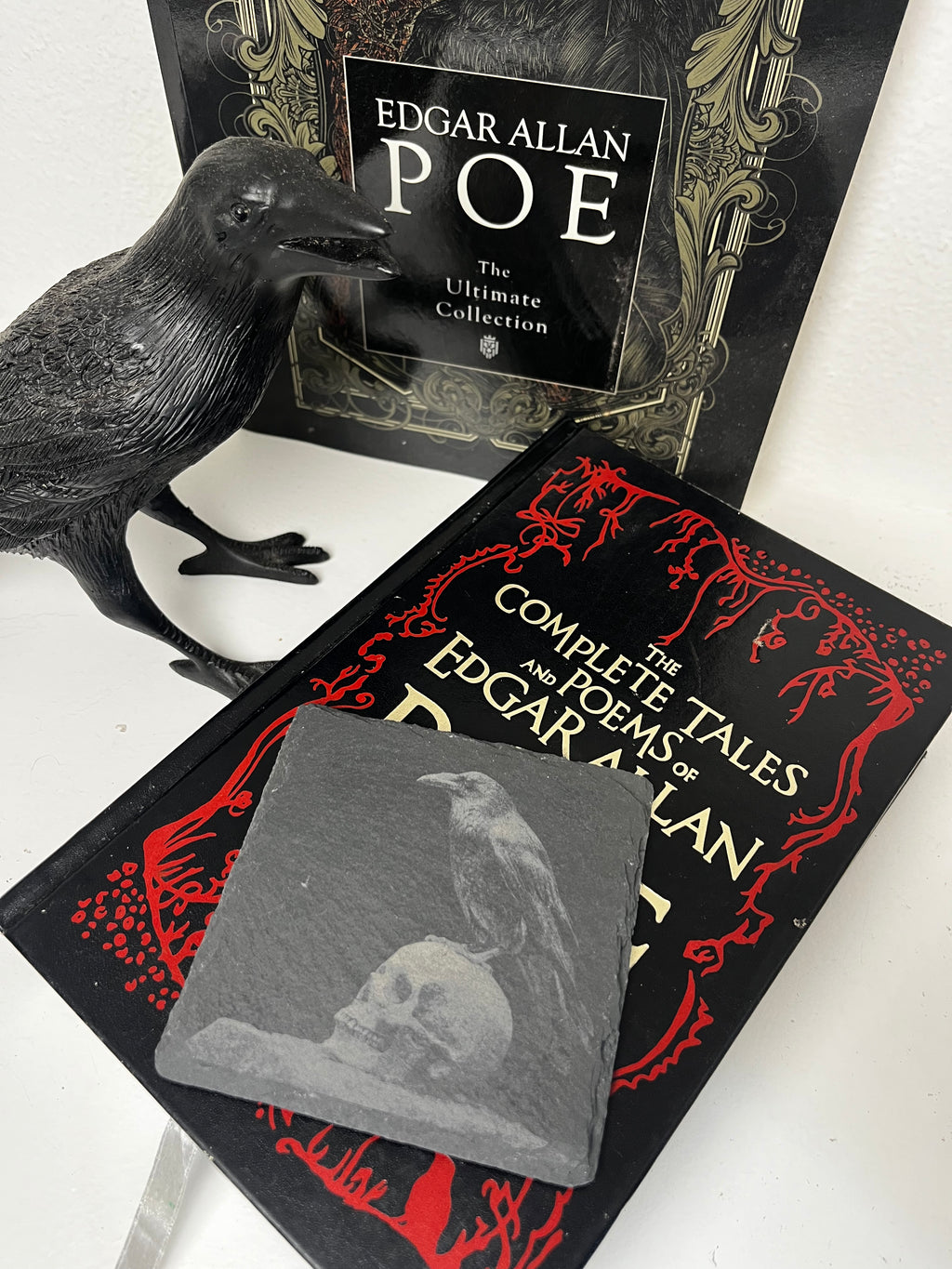Crow Raven Raw Edge Slate Coaster Set - set of 2