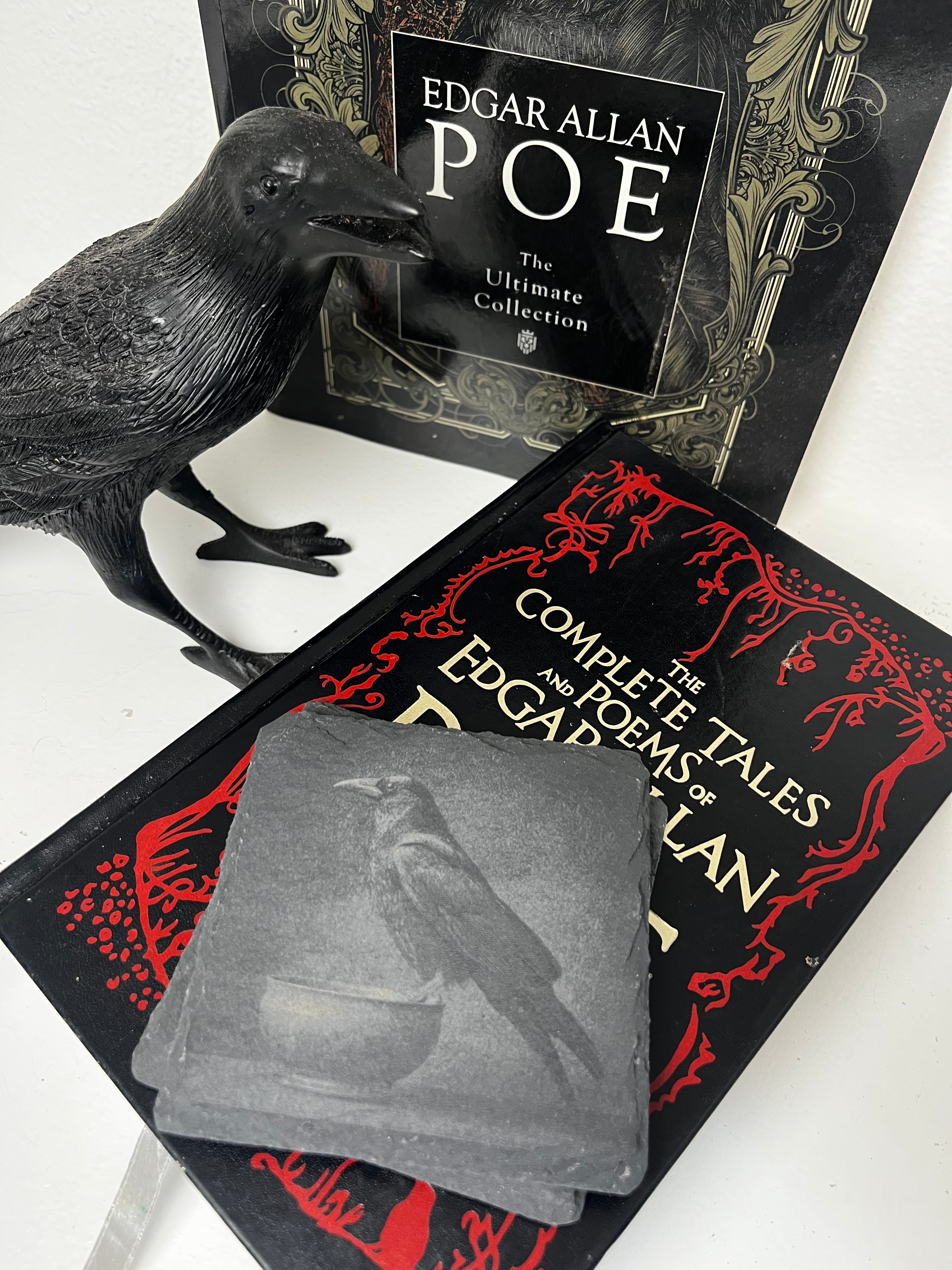 Crow Raven Raw Edge Slate Coaster Set - set of 2