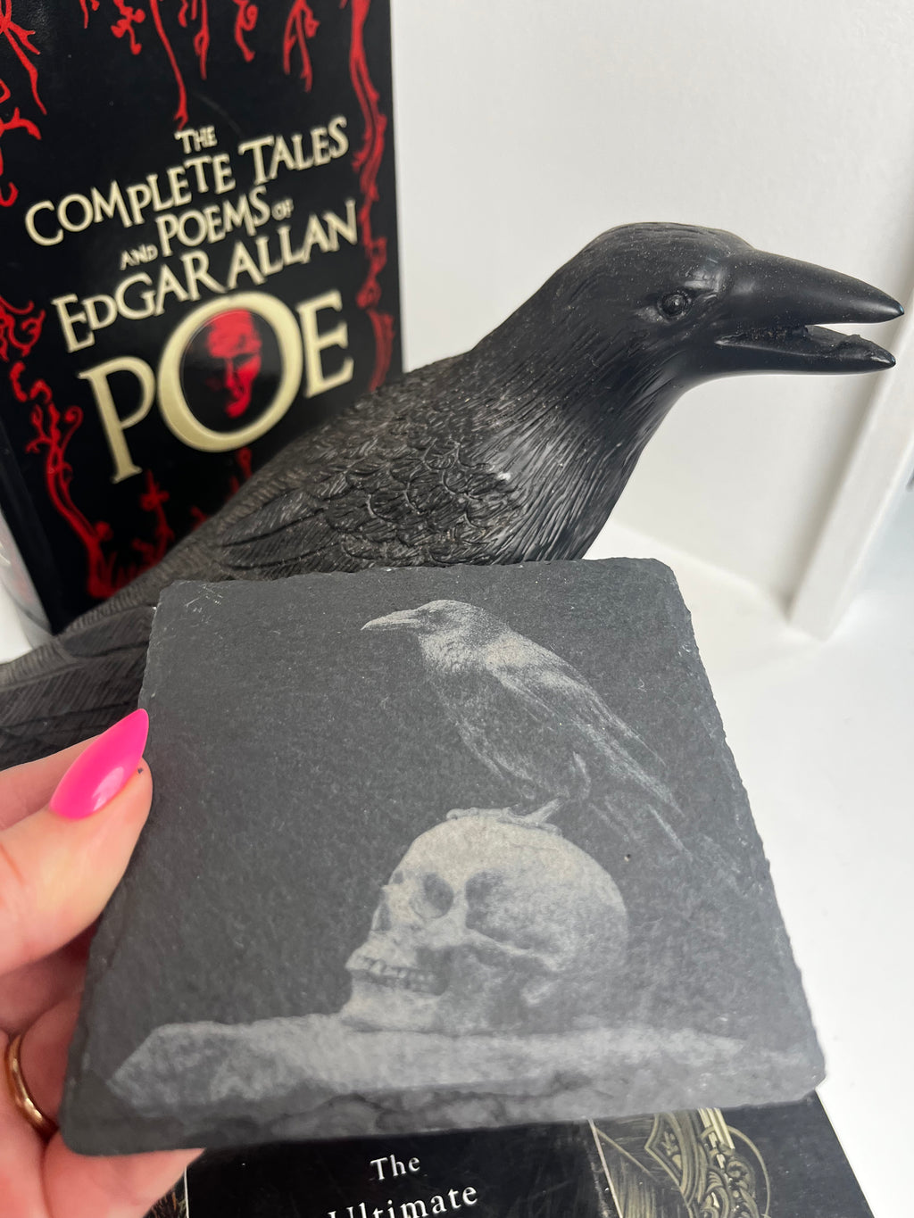 Crow Raven Raw Edge Slate Coaster Set - set of 2