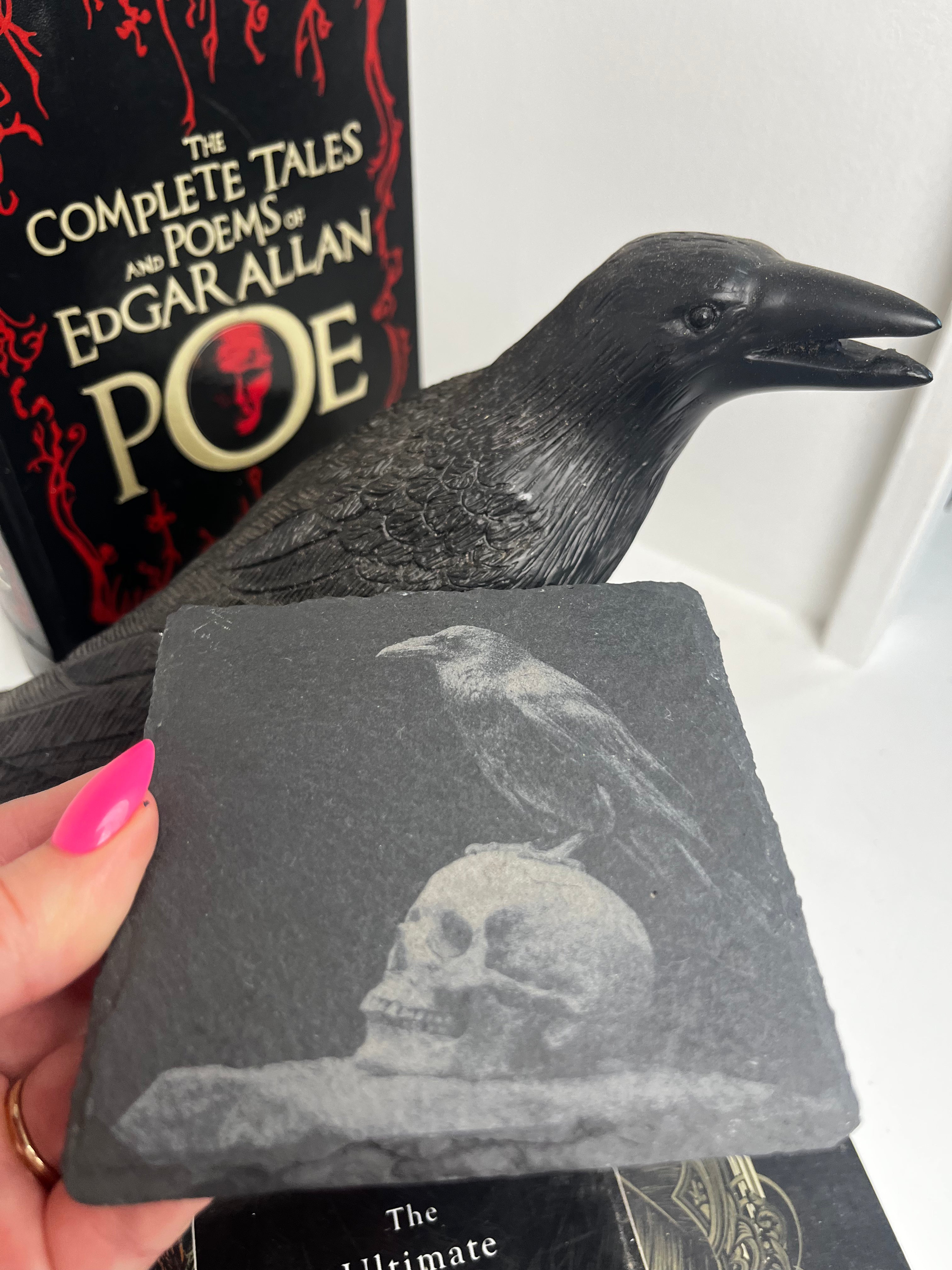 Crow Raven Raw Edge Slate Coaster Set - set of 2