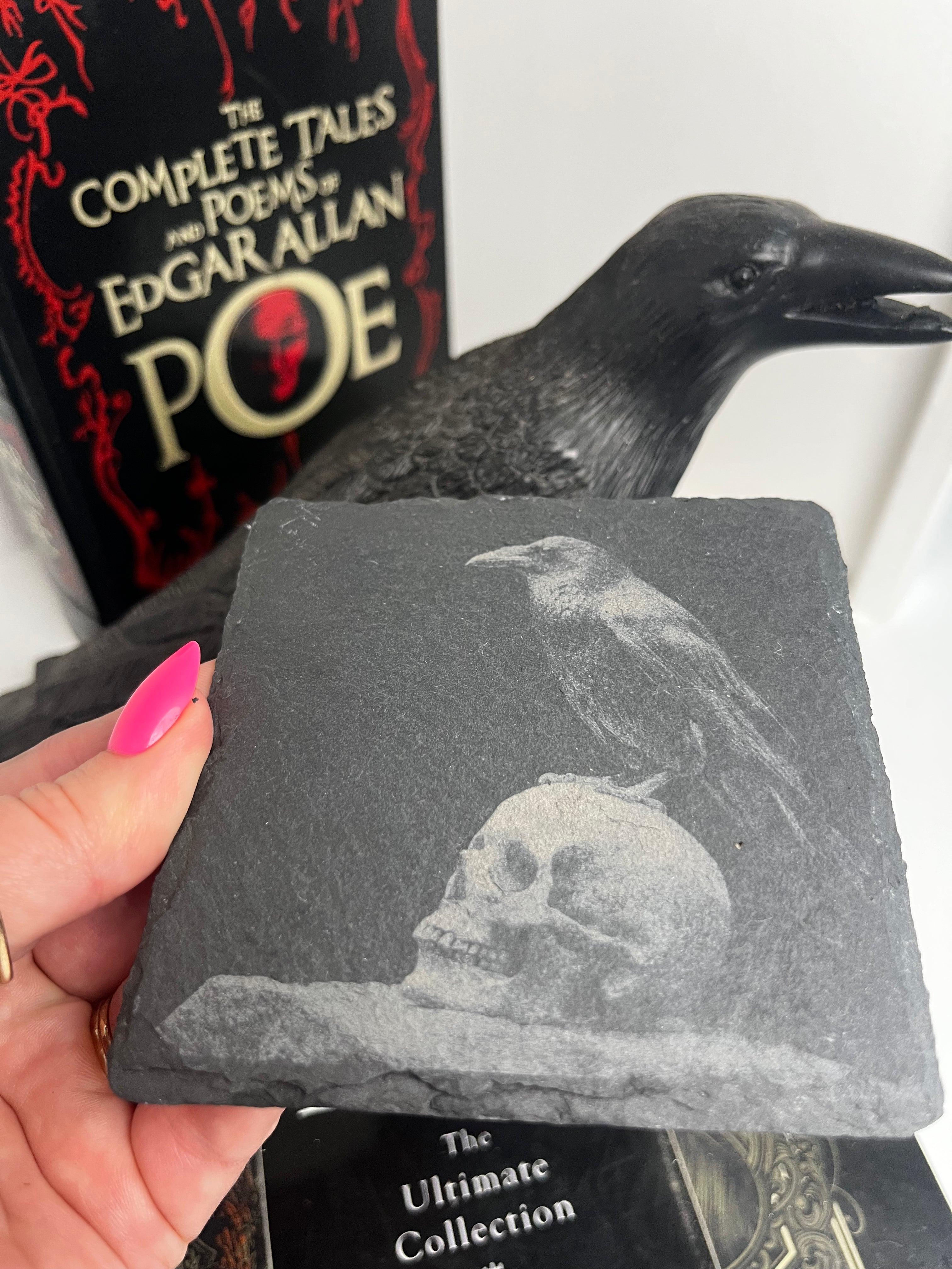 Crow Raven Raw Edge Slate Coaster Set - set of 2