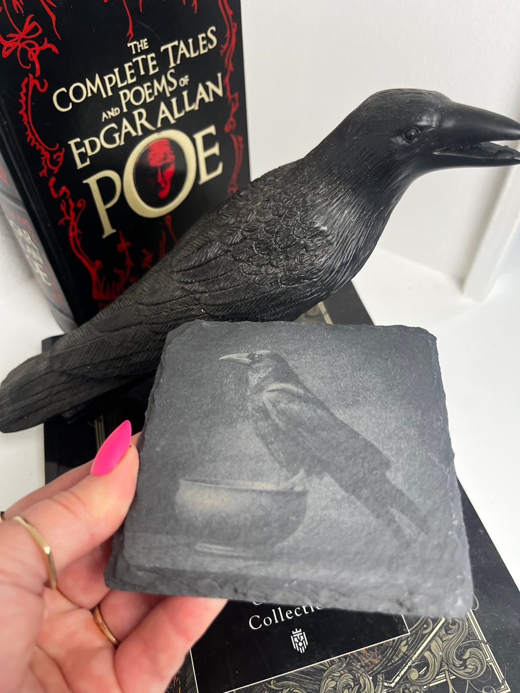 Crow Raven Raw Edge Slate Coaster Set - set of 2