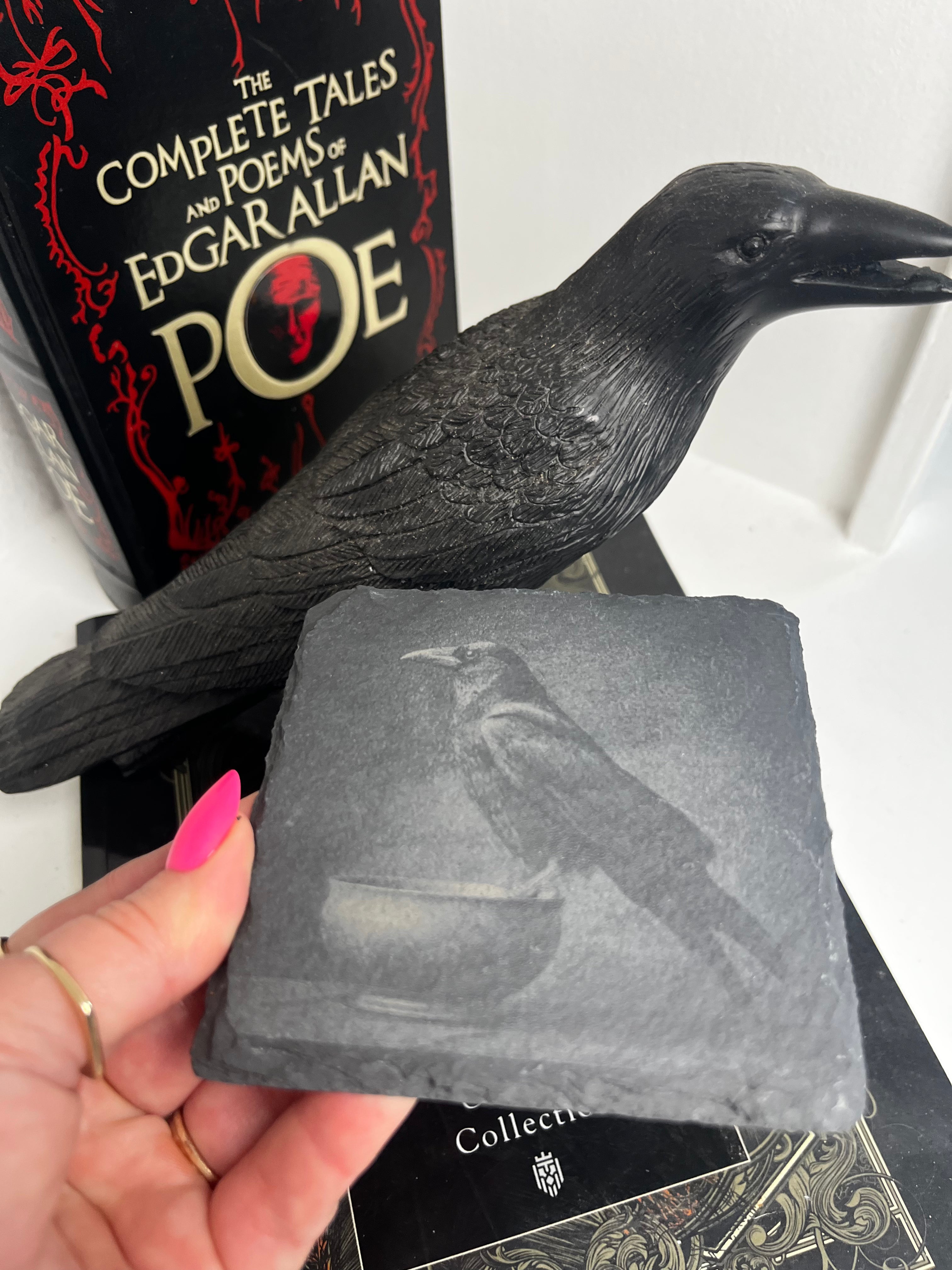 Crow Raven Raw Edge Slate Coaster Set - set of 2