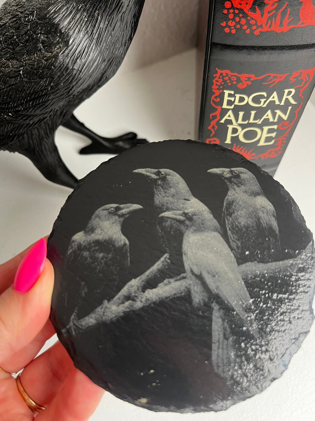 Murder of Crows Raw Edge Slate Coaster Set - set of 2