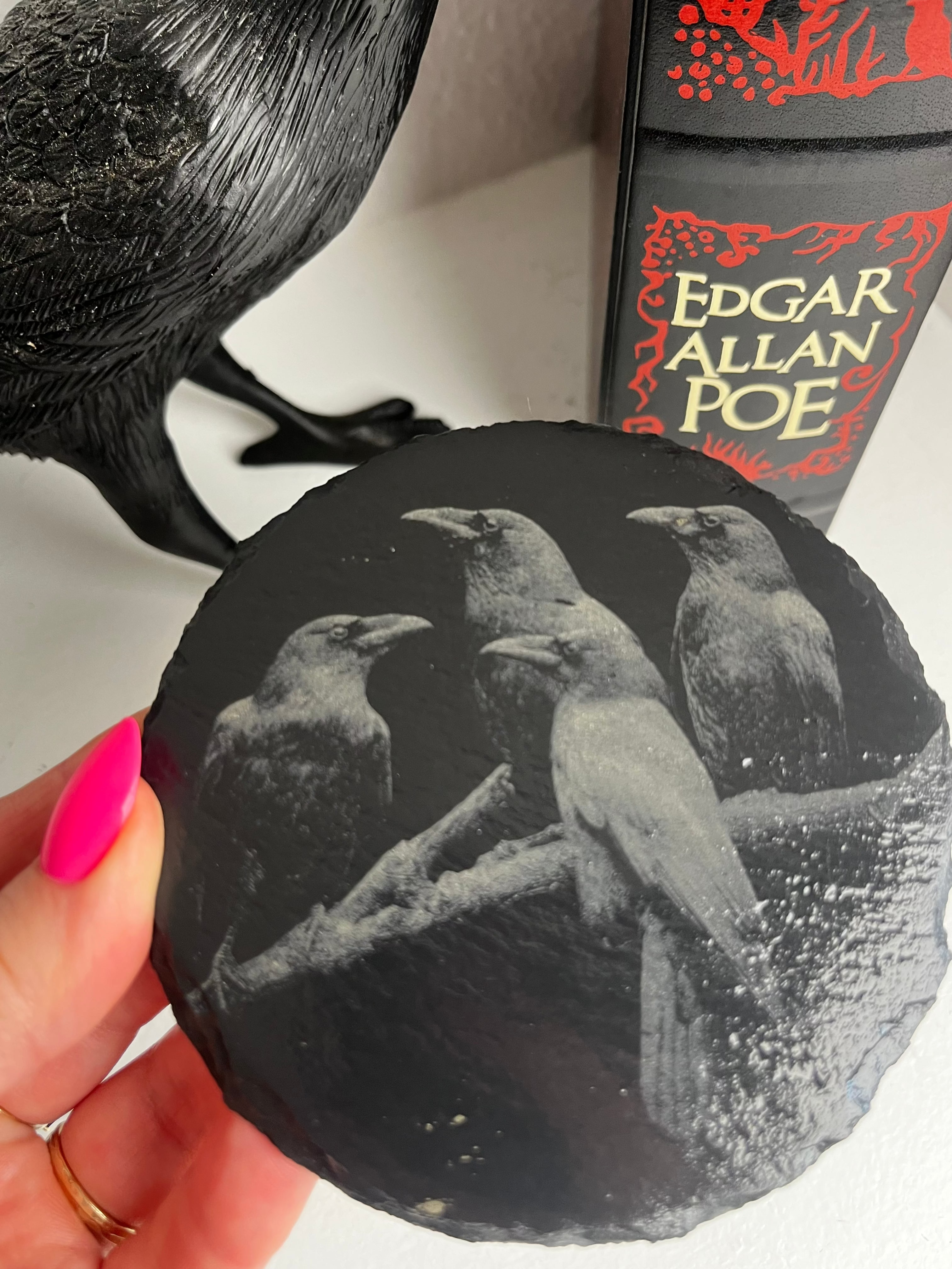 Murder of Crows Raw Edge Slate Coaster Set - set of 2