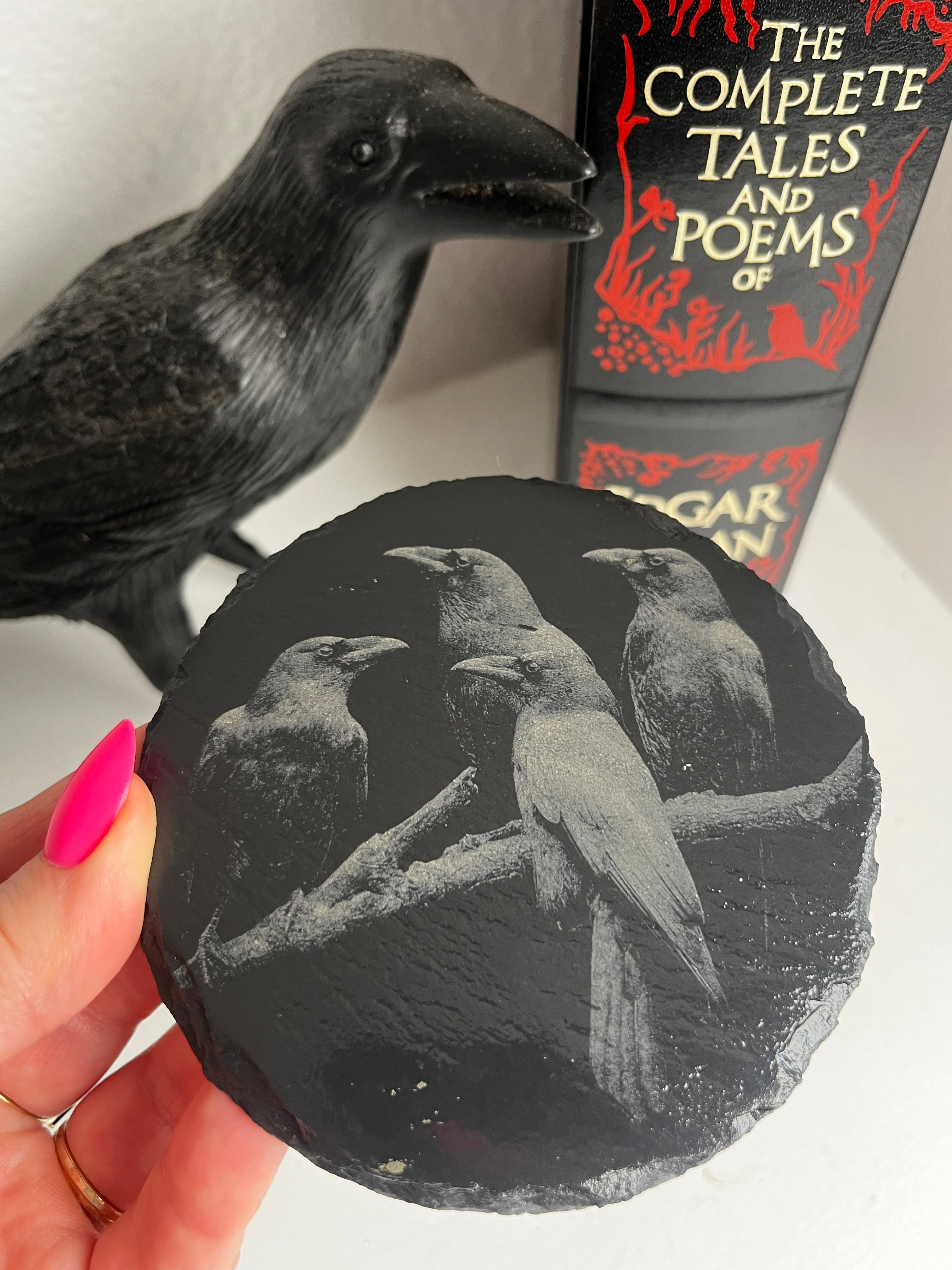 Murder of Crows Raw Edge Slate Coaster Set - set of 2