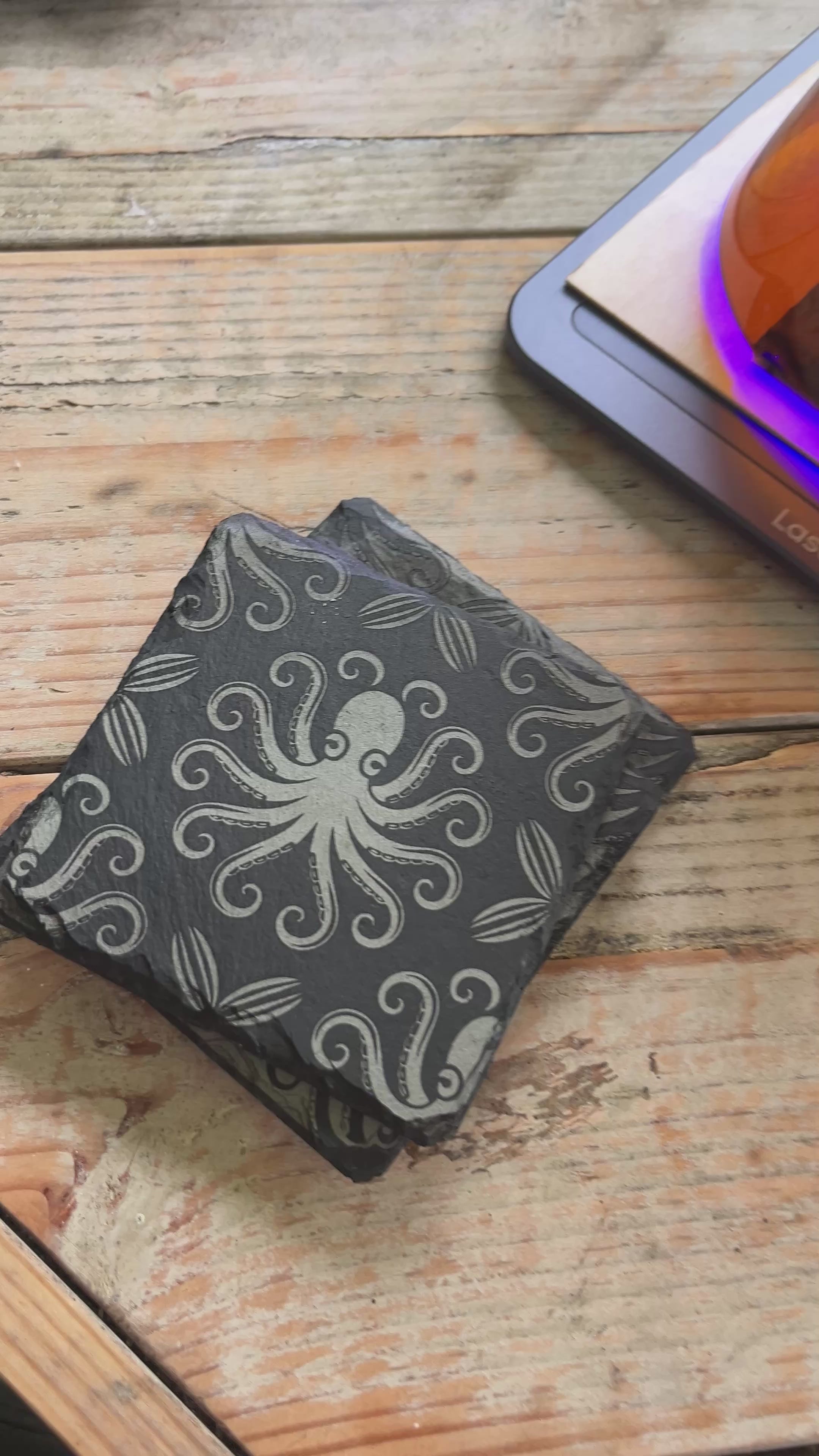 Octopus Raw Edge Slate Coaster Set - Set of 2