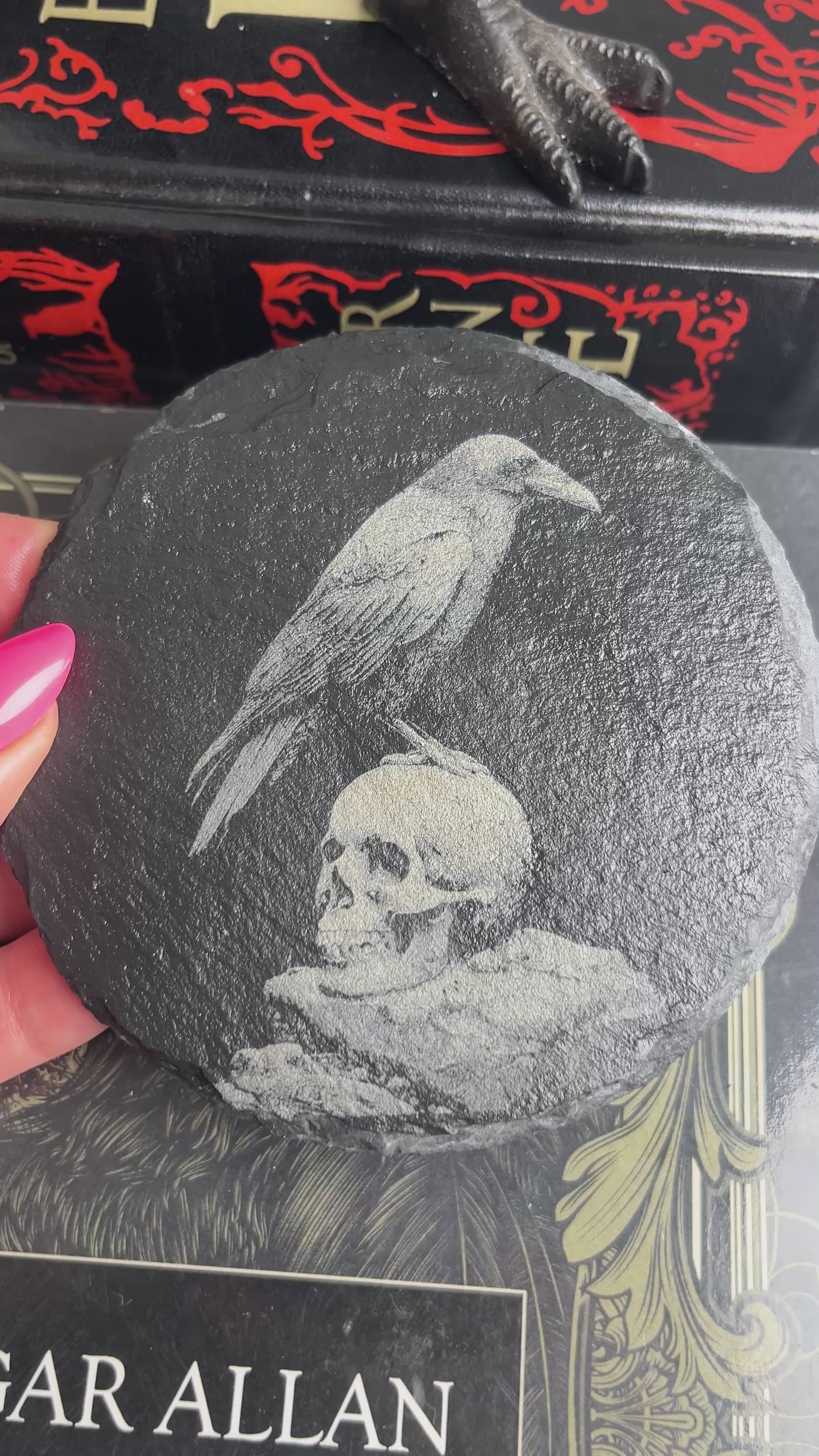Crow Raven Skull Raw Edge Slate Coaster Set - set of 2